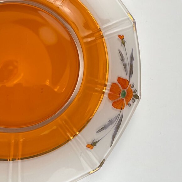 Art Deco handle serving bowl and plate octogonal 30s dish inverted orange paint - Picture 12 of 14
